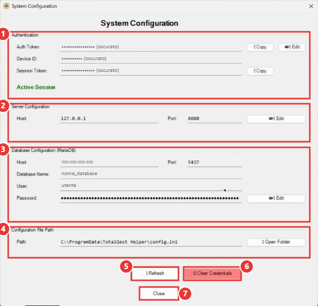 System Configuration (dati sensibili oscurati)