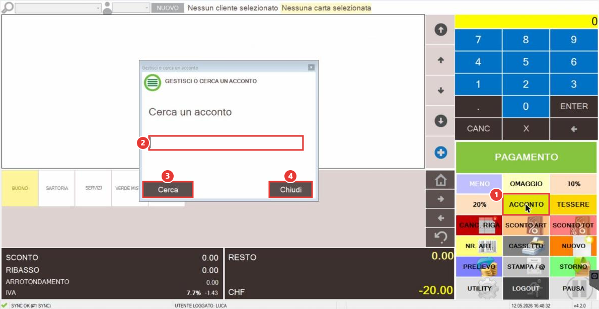 Gestisci o cerca un acconto