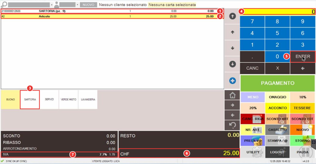 Pulsante rapido e articolo a importo libero