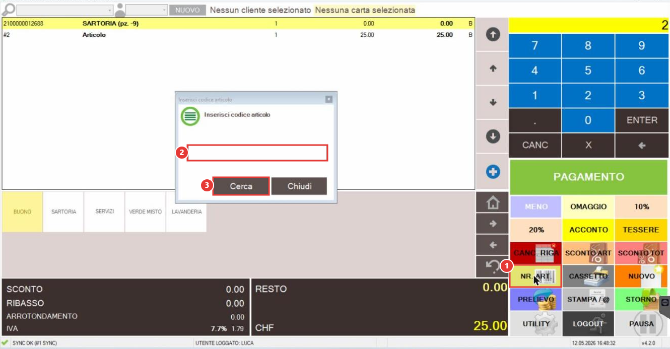 Inserisci codice articolo