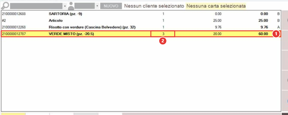 Riga con quantità 3