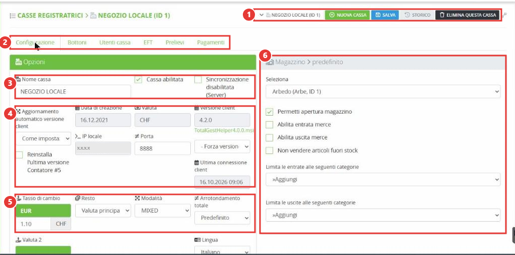 Scheda Configurazione della cassa